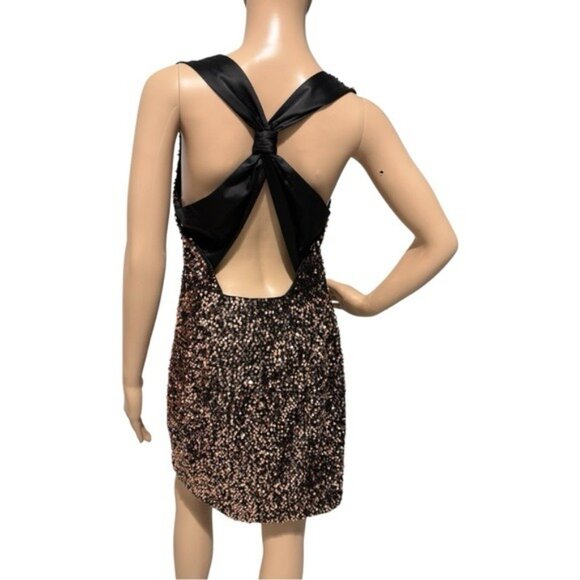 MILLY Vivi Gold Tinsel Sequin Mini Dress Size 6 | Sleeveless Open Back Party Dre - Picture 3 of 12